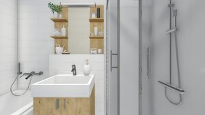 Kúpeľňová zostava Skrinka pod umývadlo, drevodekor - projekt Grand koliba