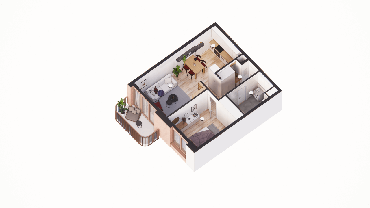 3D vizualizácia 2 izbový byt Zwirn I